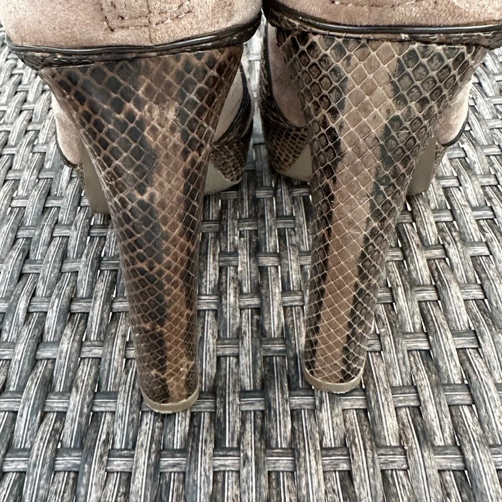 Tory Burch Tan and Brown Heels with Snake Print